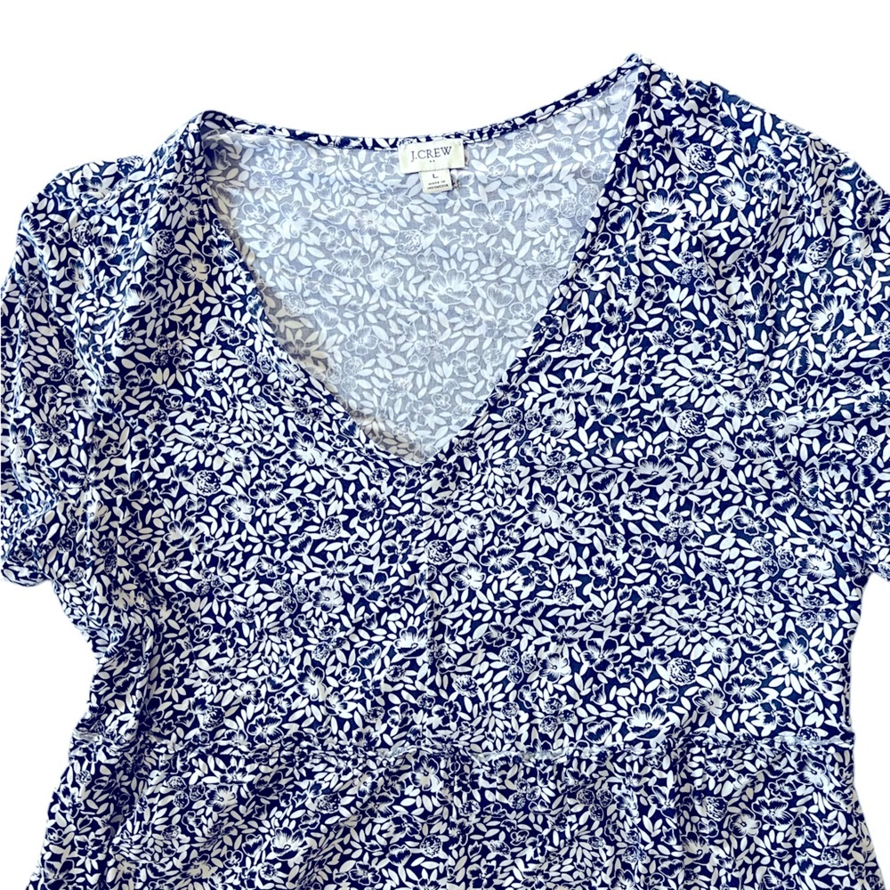 J. Crew Factory Floral tierd skirt mini dress, size large, blue, white print - Picture 3 of 8